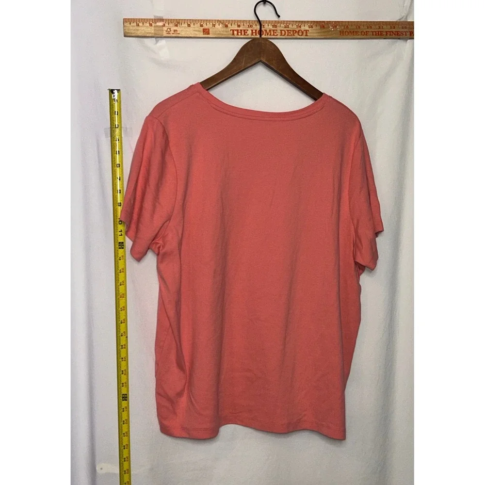 Preswick & Moore Coral V Neck Short Sleeve T Shirt Top Women's Plus Size 2X - Picture 3 of 3